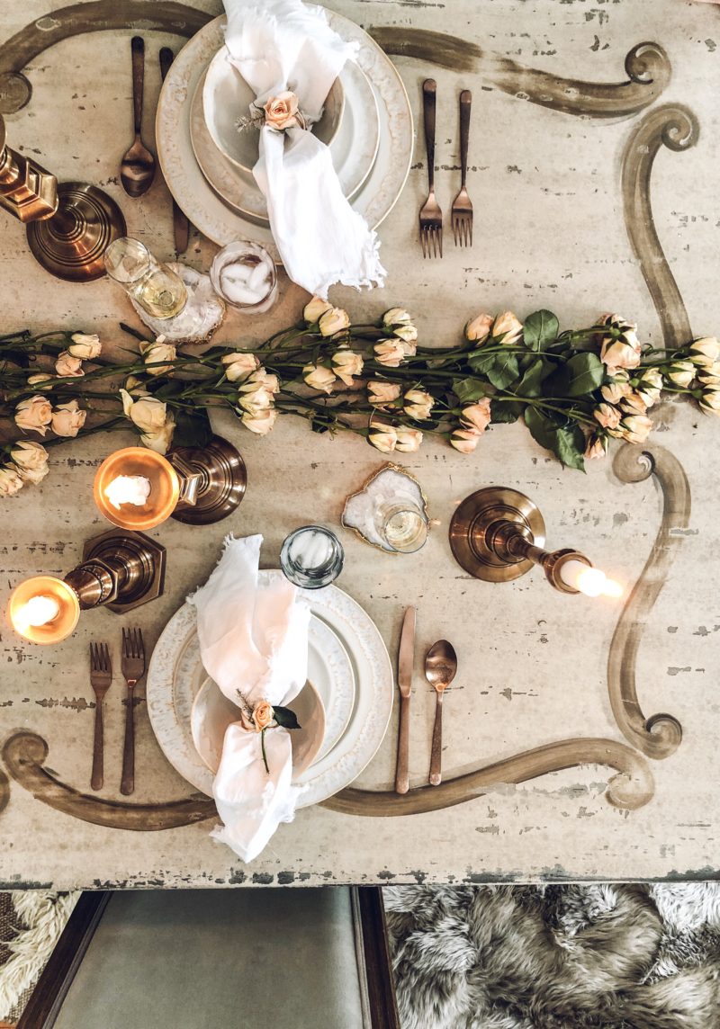 Overhead View of Warm and Romantic Arhaus Tablescape